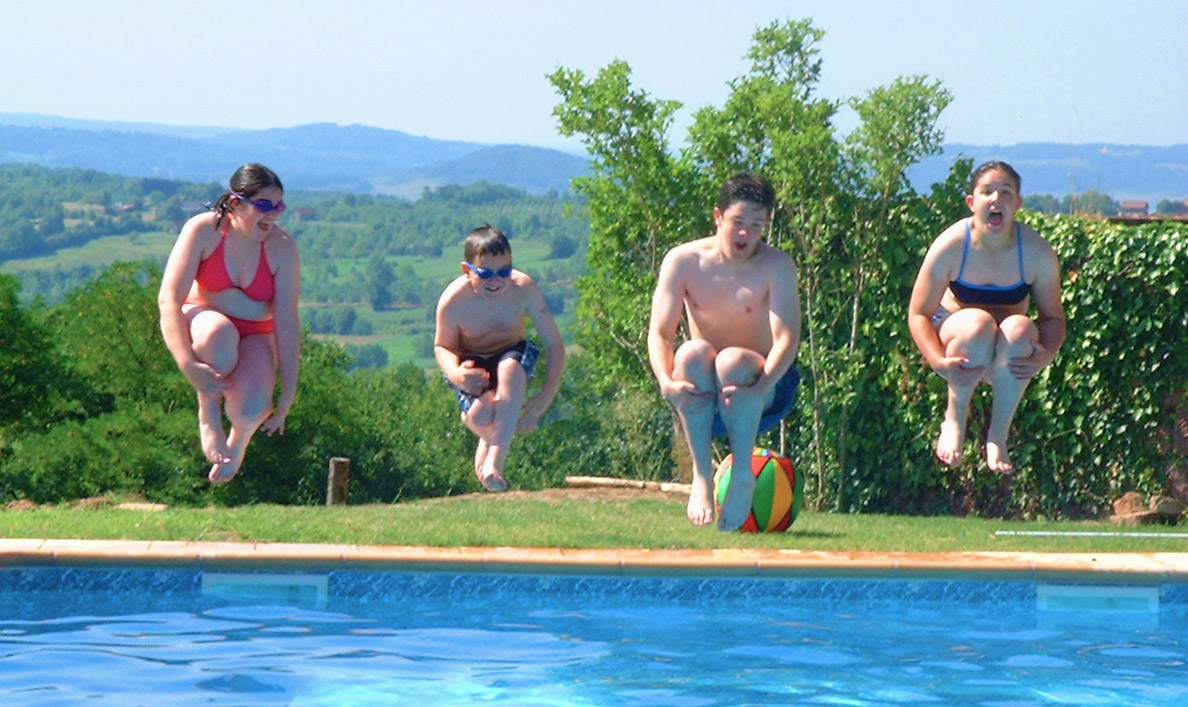 Kids jumping in for a swim